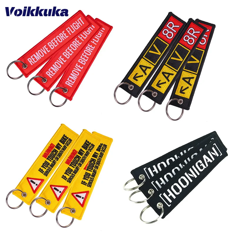 3 PCS Set Sale Aviation Keychain Remove Before Flight Both Sides Embroidery Motorcycle Car Key Chain Backpack Accessories