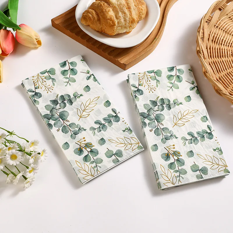 20pcs 33*40cm 2Ply New Eucalyptus Leaf Colored Rectangular Napkins, Wine Glasses, Party Atmosphere Decoration DIY Paper