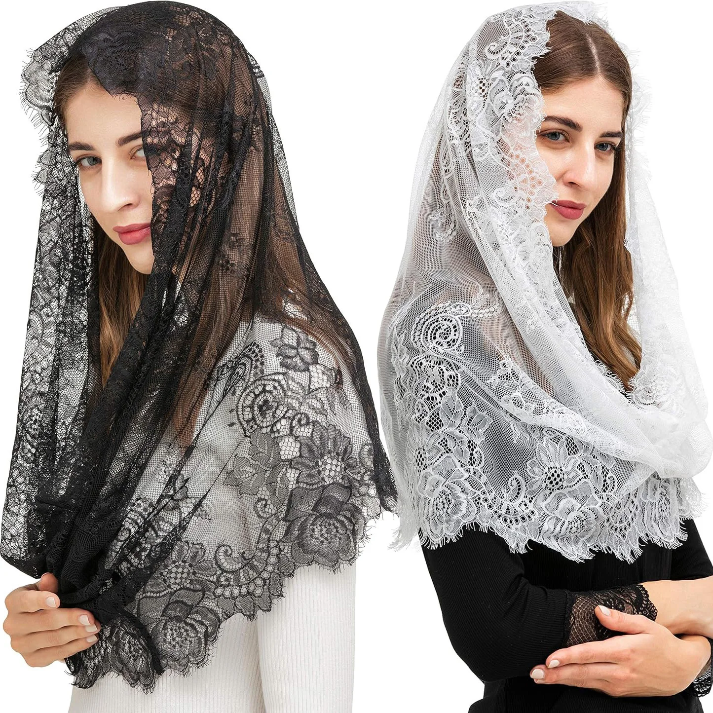 White/Black Lace Veils for Church Mantilla Catholic Veil Latin Mass Head Covering Veils for Bridal Women