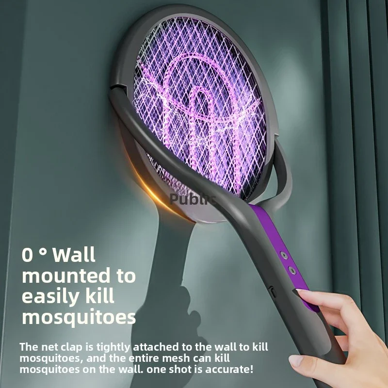 ไม้ตียุงไฟฟ้าแบบหมุนได้ ชาร์จผ่าน USB เครื่องกำจัดยุงอเนกประสงค์ โคมดักแมลงวัน