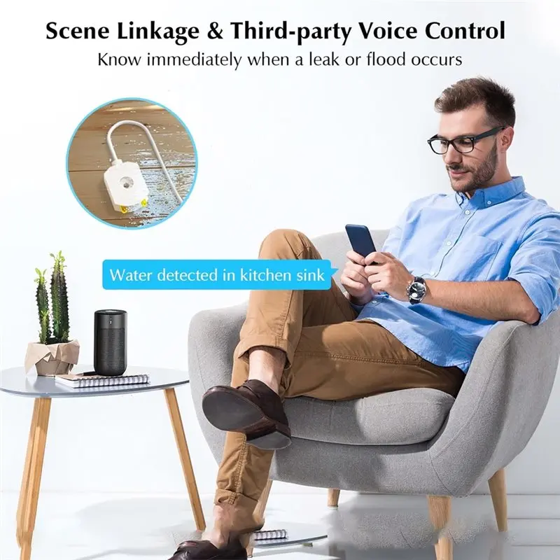 LLCS-Water Sensor Water Detector Alarm Leak Detector Flood Sensor Wifi 100Db Adjustable Alarm App Alerts