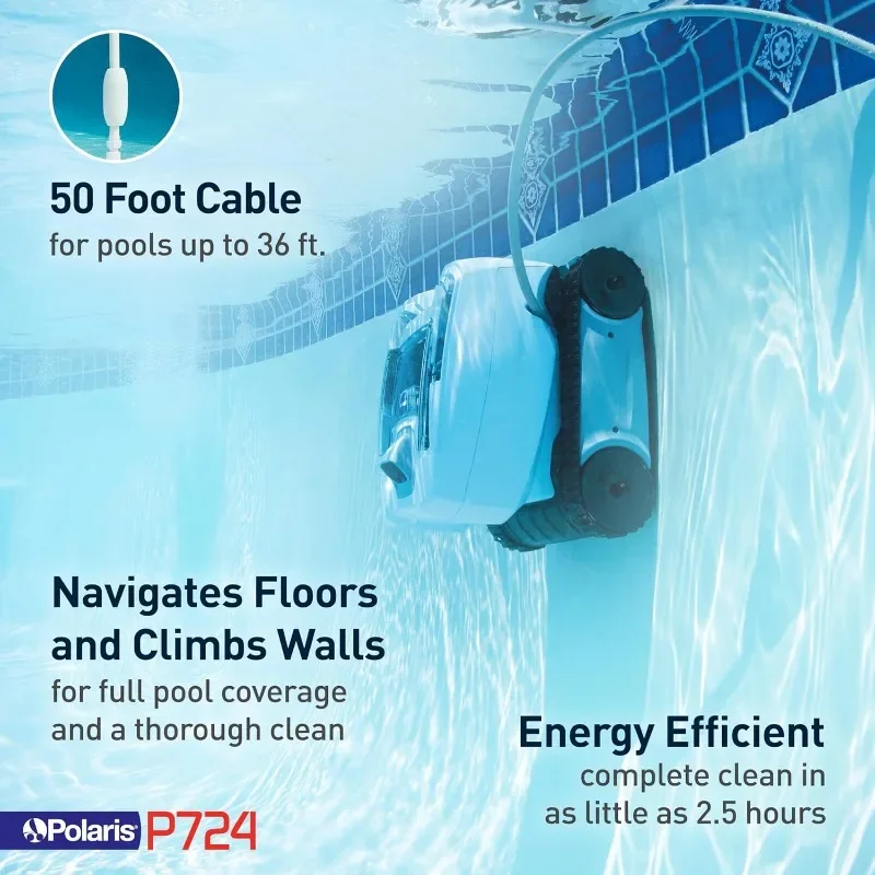 P724 Robotic Pool Cleaner, Lightweight Energy-Efficient Cleaner Perfect for In-Ground Pools up to 36-Feet