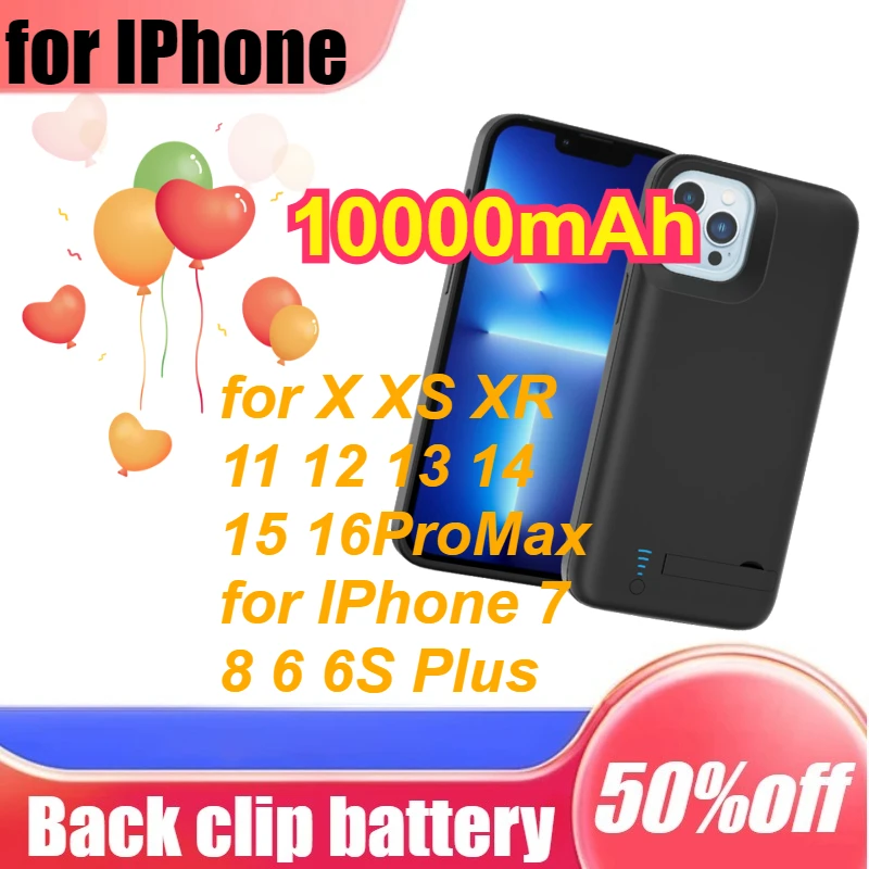

Battery Charger Case for IPhone 7 8 6 6S Plus X XS XR 11 12 13 14 15 16 Pro Max Charging Case 10000mAh Power Bank Cover