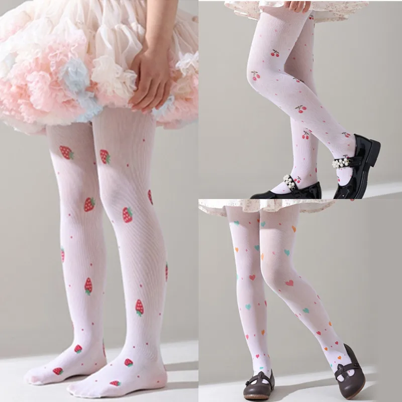 

New Cherry Print Children Girls Pantyhose Summer Thin Mesh Baby Girls Tight Long Stockings for 3-12 Years Girl Princess Socks