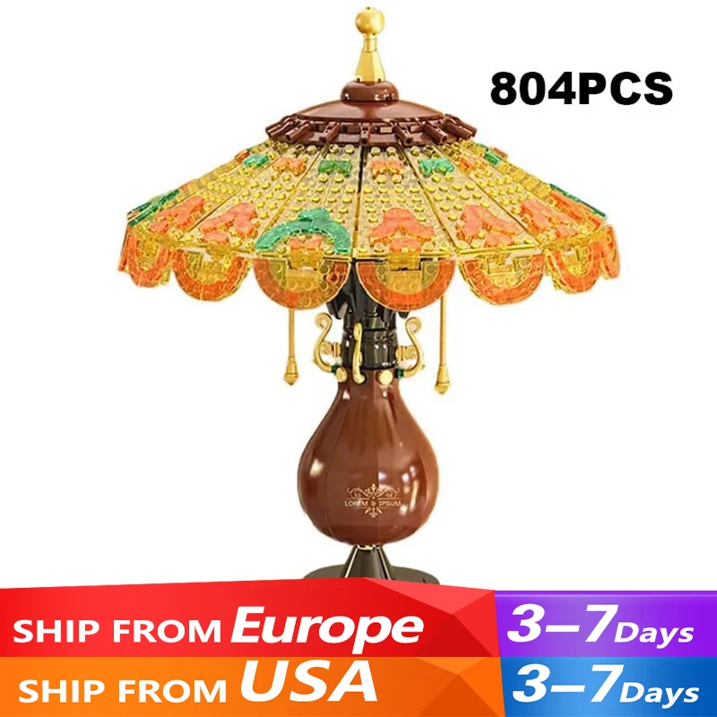 Desktop Ornament MOC ZHEGAO 00398 Retro Table Lamp Light Model 804PCS Building Blocks Brick Puzzle Toys for Children's Kids Gift