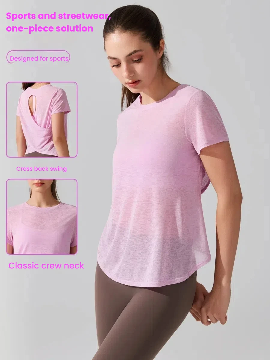 Women's Backless Sports Top Breathable Short-Sleeve Running T-Shirt Yoga Fitness Training Tee Lightweight Workout Woman Clothing