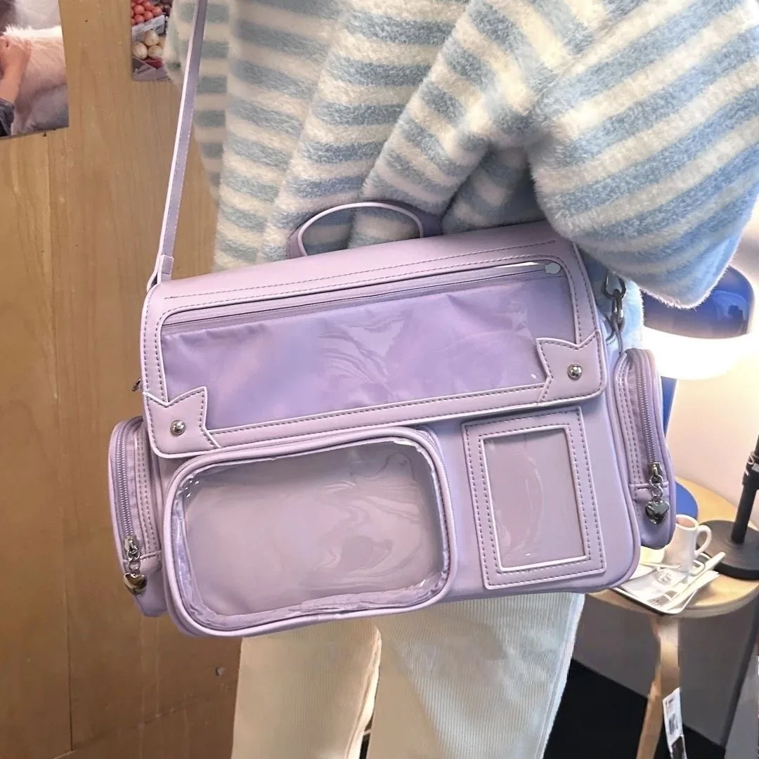 Cross Body Bag Ita Bag with Transparent Pocket Lolita Cosplay Shoulder Bag Y2K Japanese Style DIY Display Handbags Y2K Women ★