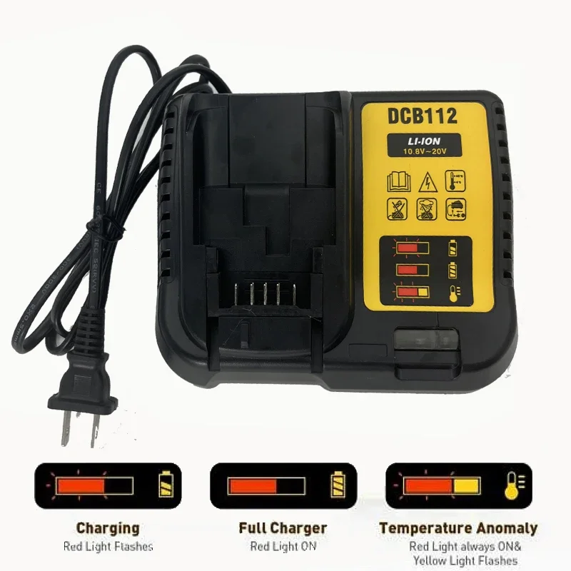 DCB112 2A Lithium Battery Charger For Dewalt 10.8V 12V 14.4V 18V 20V DCB206 DCB205 DCB204 DCB203 DCB120,DCB107 DCB115 DCB105