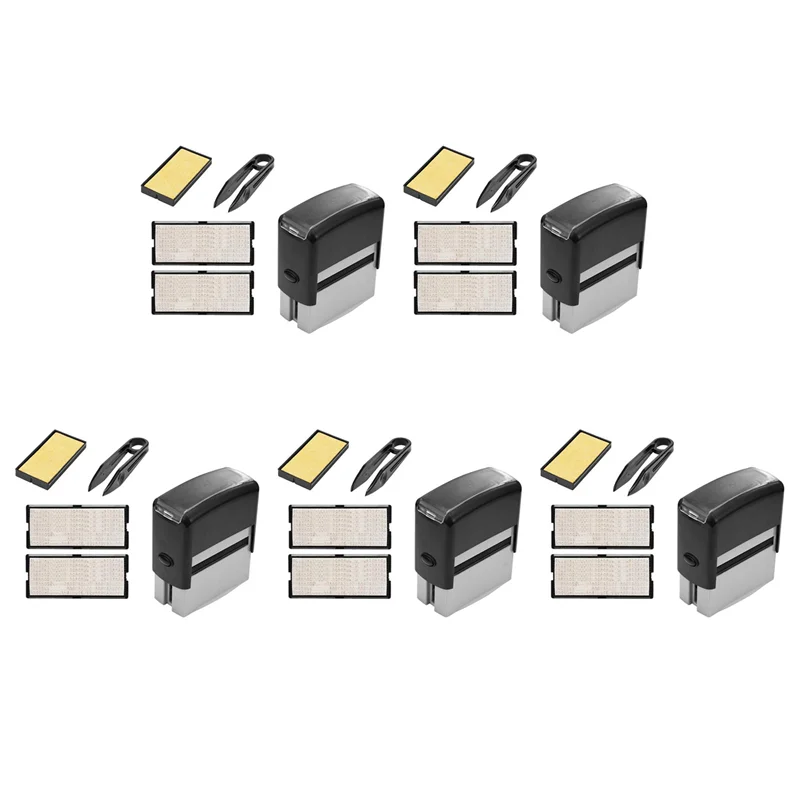 

5X Self Inking Stamp Set Custom Personalised DIY Business Name Number Address Printing Rubber Stamp With Tweezers Kit