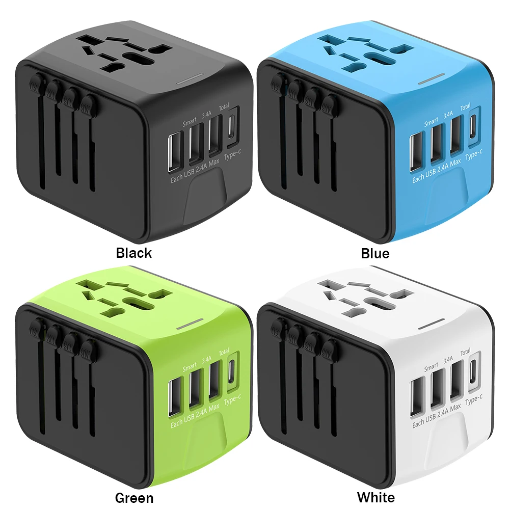 Power Adapter Charger Portable Socket Converter 100V-250V AC 3 USB and 1 Type C Ports for for USA EU UK AU Cell Phone Laptop