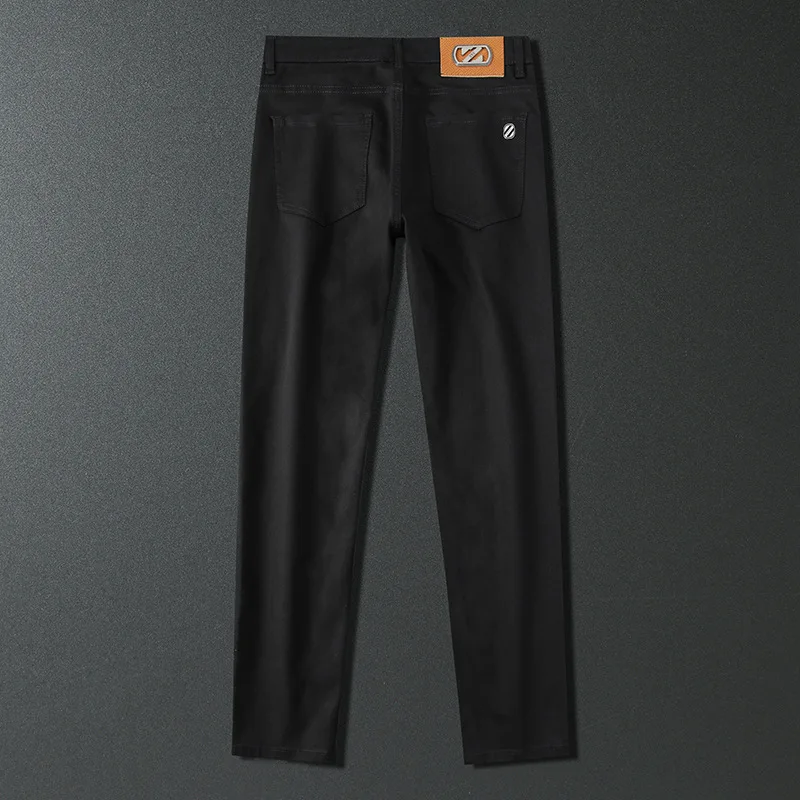 Pantalones vaqueros negros puros para hombres, pantalones de lápiz elásticos, antidecoloración, clásico, Simple, diario, oficina, compras, ocio, inteligente