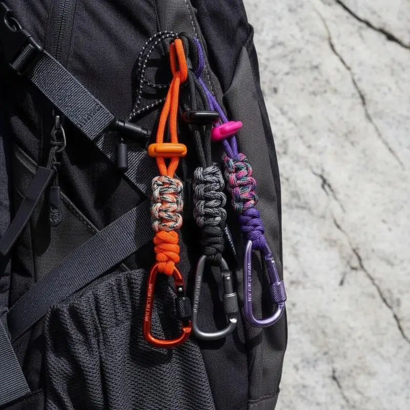 Handwoven Paracord Keychain with Secure Locking Hook Vibrant Multi-Color Strap for Outdoor Hiking Camping Gift for Men
