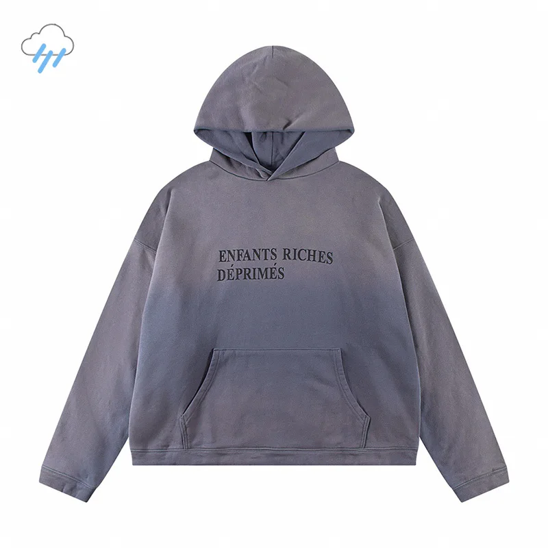 Classic Logo Enfants Riches Deprimes Hoodie Men Women Best Quality Oversized Vintage Wash Blue Gradient Damaged ERD Pullovers