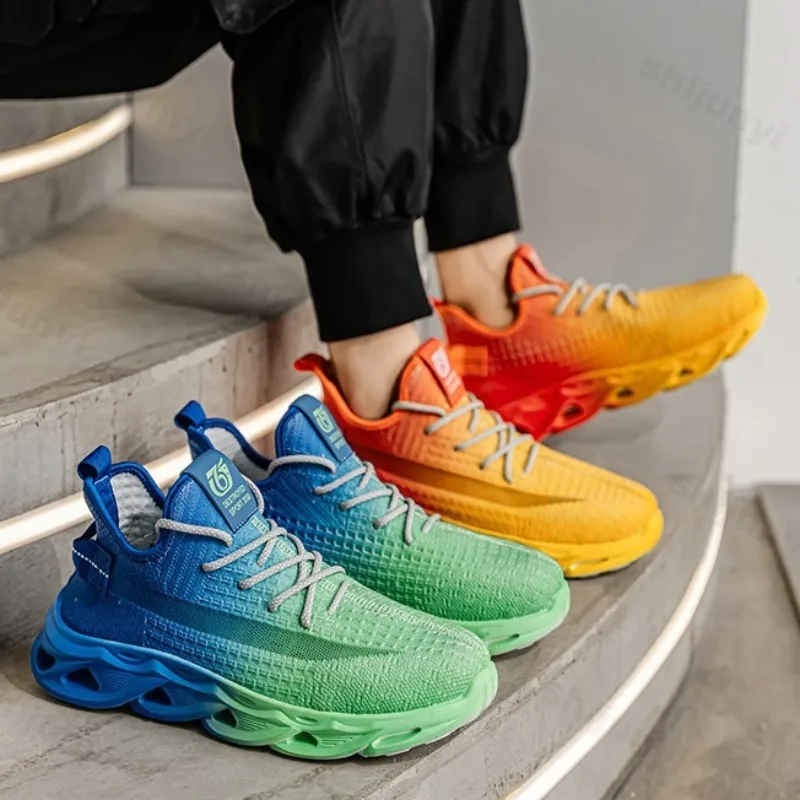 Men Fashion Trend Shoes Summer Mesh 2025 New fly weave Sports Casual Shoes Gradient Candy Color Design Outdoor Running Sneakers