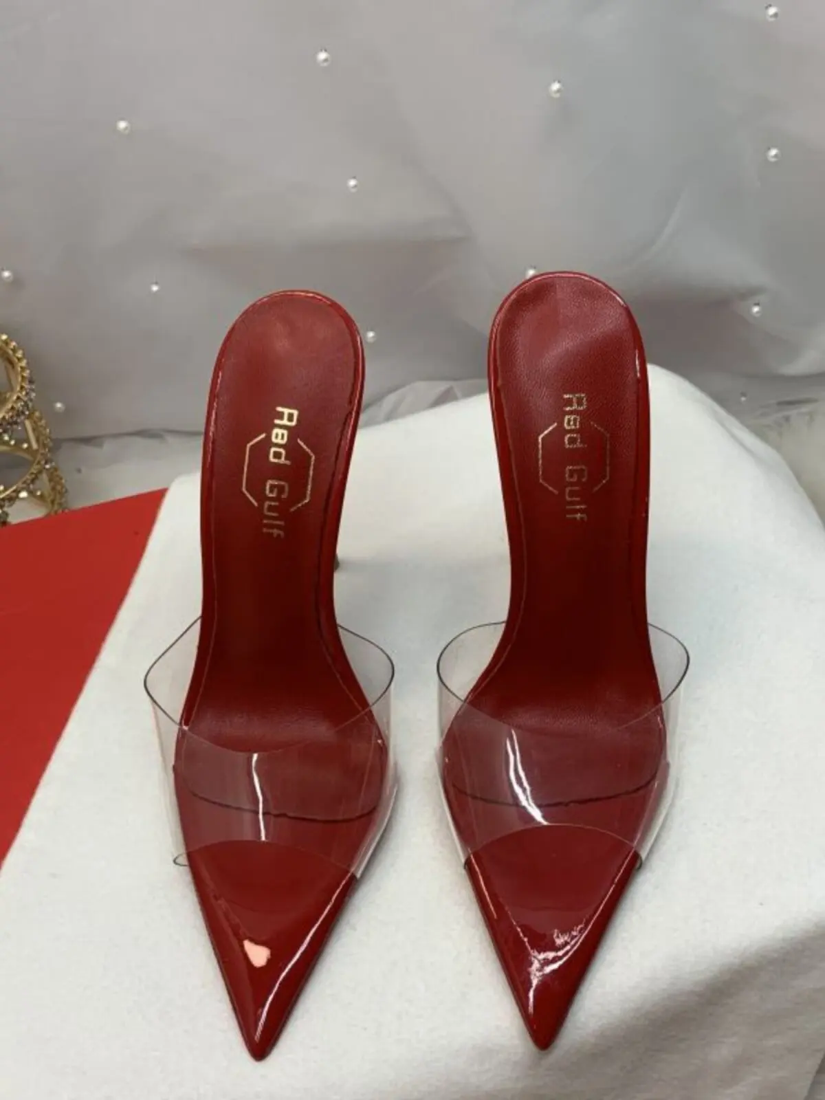 

New Fashionable Pointed High Heels, Sexy and Versatile PVC Thin Heels, Fish Mouth High Heels, Slippers, Fashion Heels