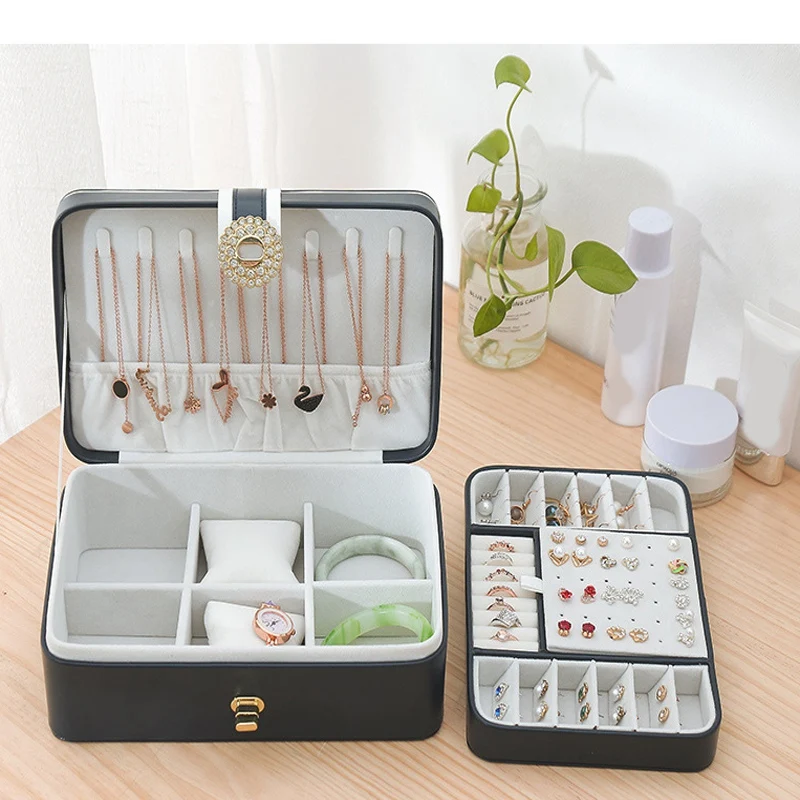 Button PU Leather Travel Jewelry Boxes For Women Girls Portable Jewelry Box Storage For Earrings Necklaces