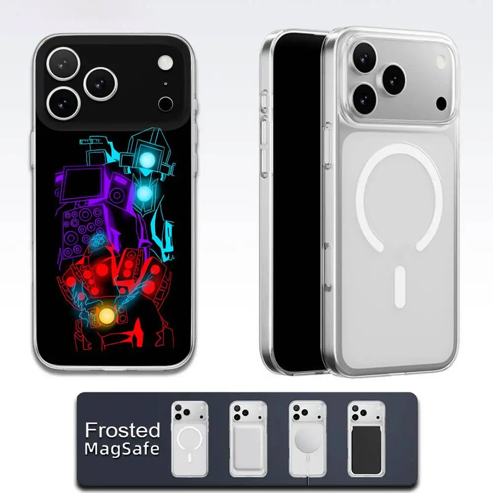 حافظة هاتف مرحاض كارتون S-Skibidi لهاتف آيفون 17,16,15,14,13,12,11,Pro,Max,Plus,E,Air,Mini Magsafe شفافة