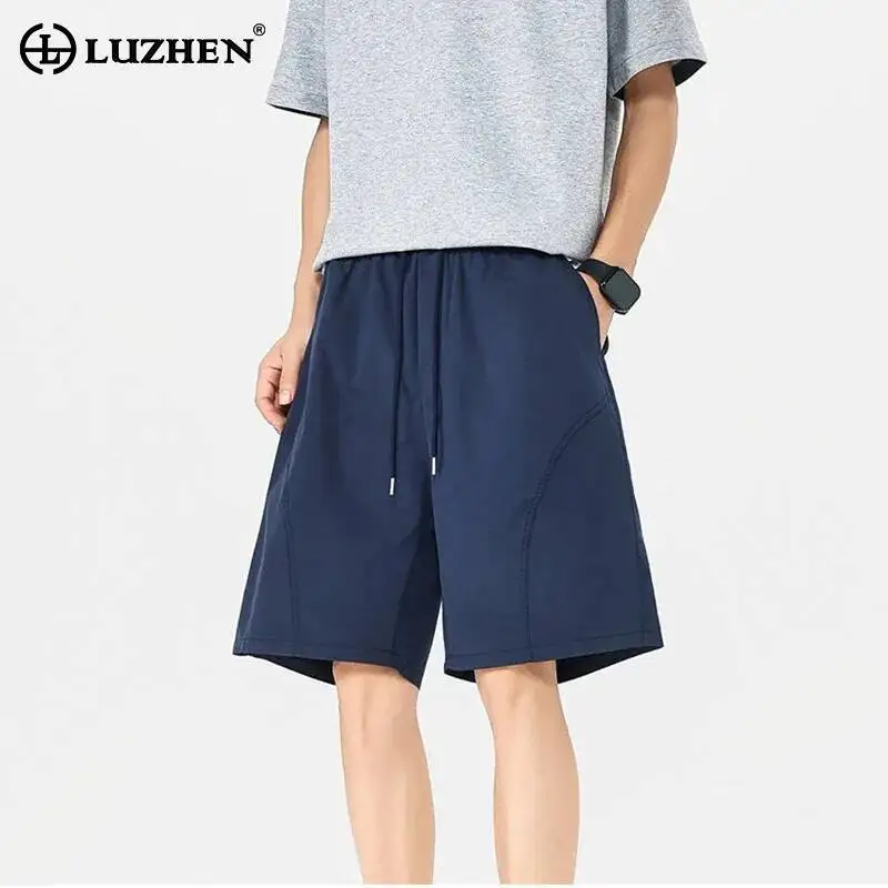 

LUZHEN 2026 Summer Solid Color Drawstring Elastic Waist Straight Shorts Men's Trendy Original Sports Five-pointed Pants JY7234