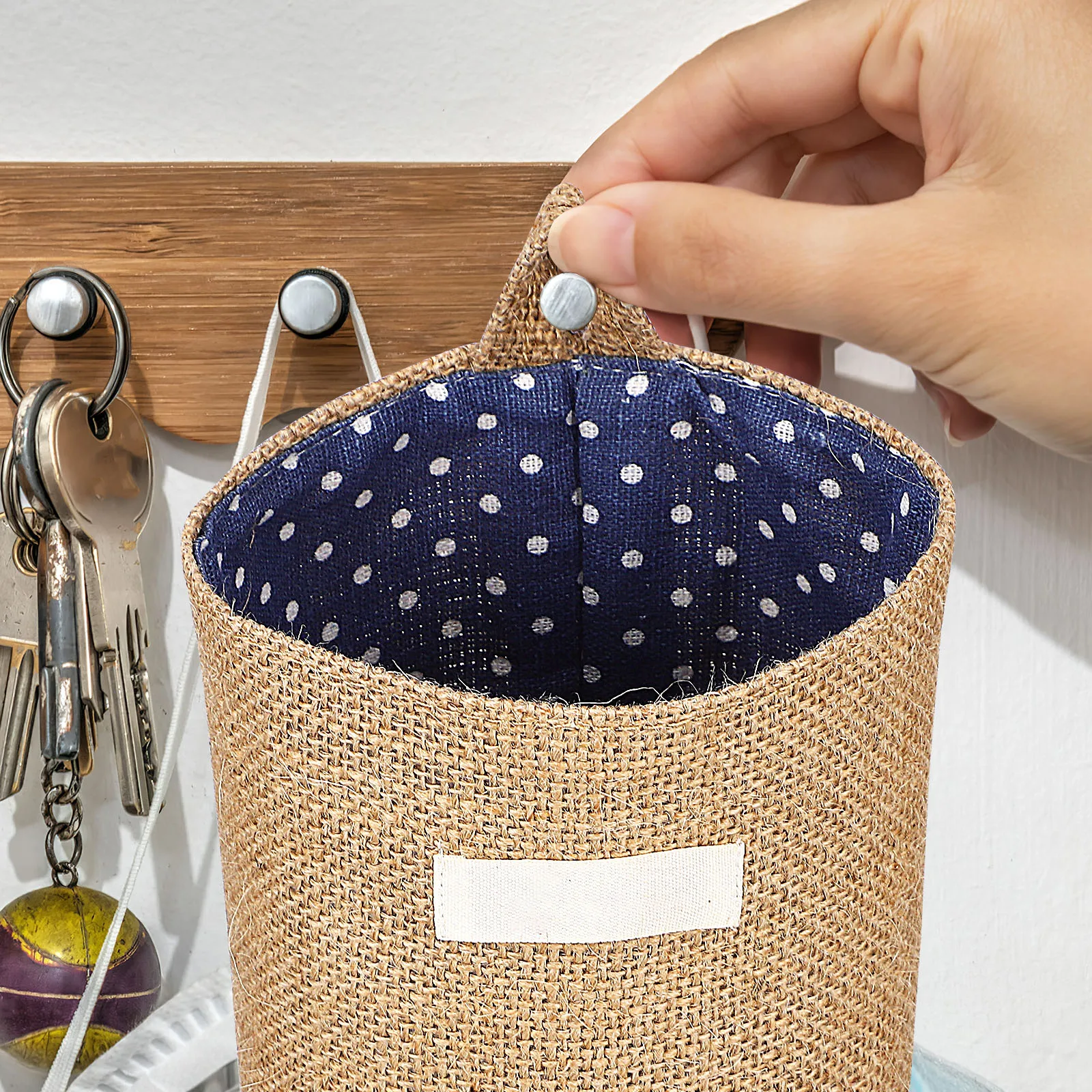 

6pcs Bags Cotton Linen Hanging Storage Baskets Organizer For Door Wall Home Bedroom Kitchen Bathroom Use Lightweight Odor