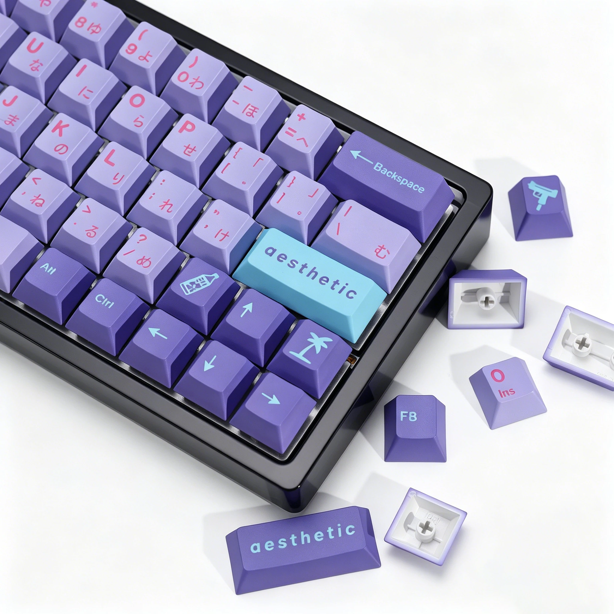 KBDiy Japanese Keycaps Retro GMK Vaporwave Cherry Profile PBT ISO Alice Keycap Custom For MX Switches Gaming Mechanical Keyboard