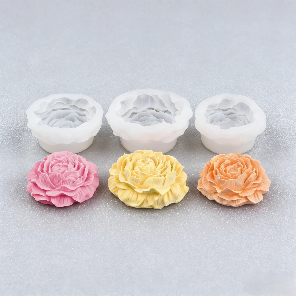 3D-Pfingstrosen-Silikonform, leicht zu entformen, wiederverwendbar für DIY-Bienenwachskerzen, Seife, Auto-Diffusor, Harz, handgefertigtes Ornament, Muttertagsgeschenk – Detail 4