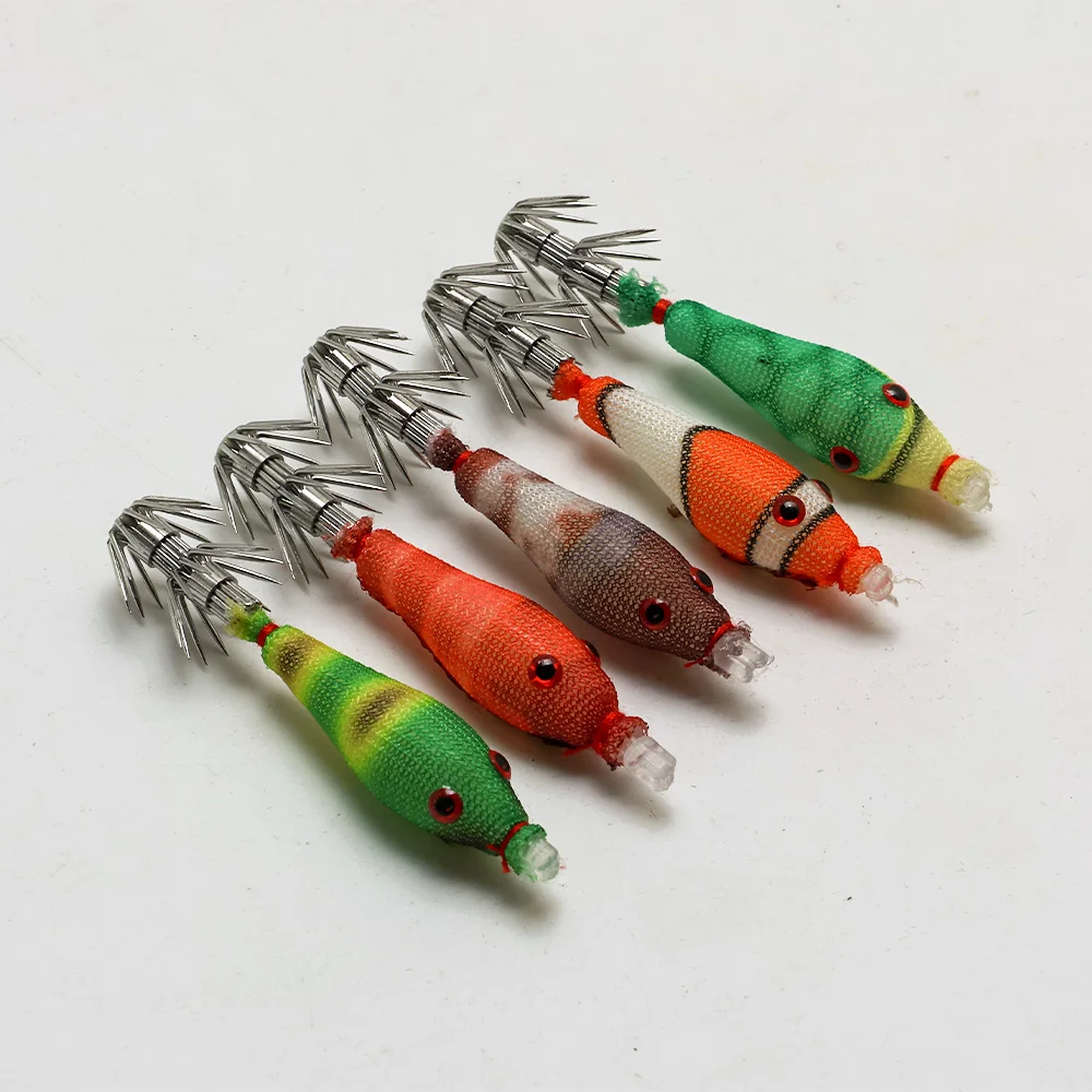 5 قطع/الحزمة خطافات حبار ناعمة مضيئة، طعم كاذب مقلد للحبار، خط صيد متصل، شبكة صيد السمك، خطاف أنبوبي للنفخ