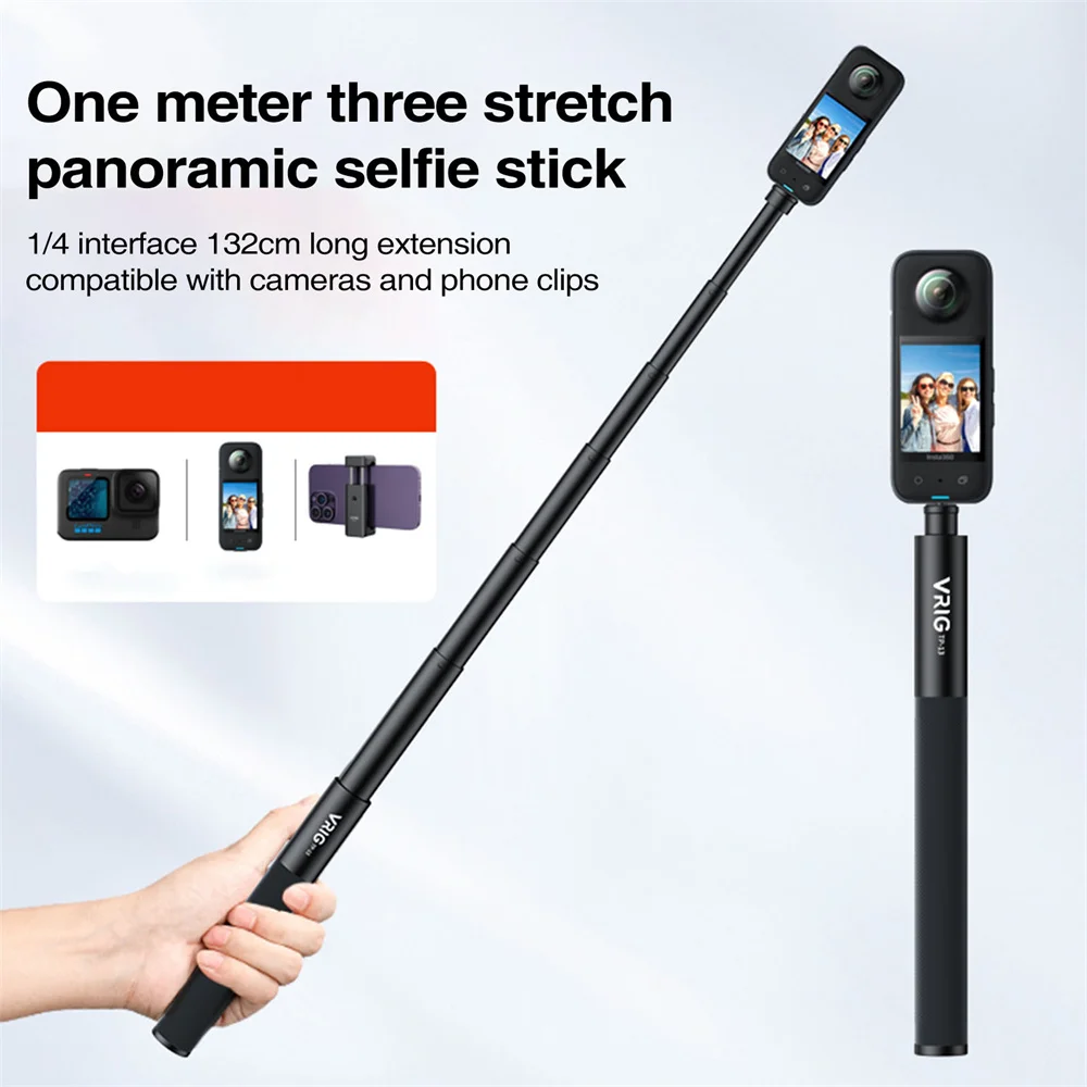 

New Extendable Invisible Selfie Stick Pole for GoPro Hero 11 10 9 8 7 Insta360 One RS/X3 Action Cameras Hand Grips Extension Rod