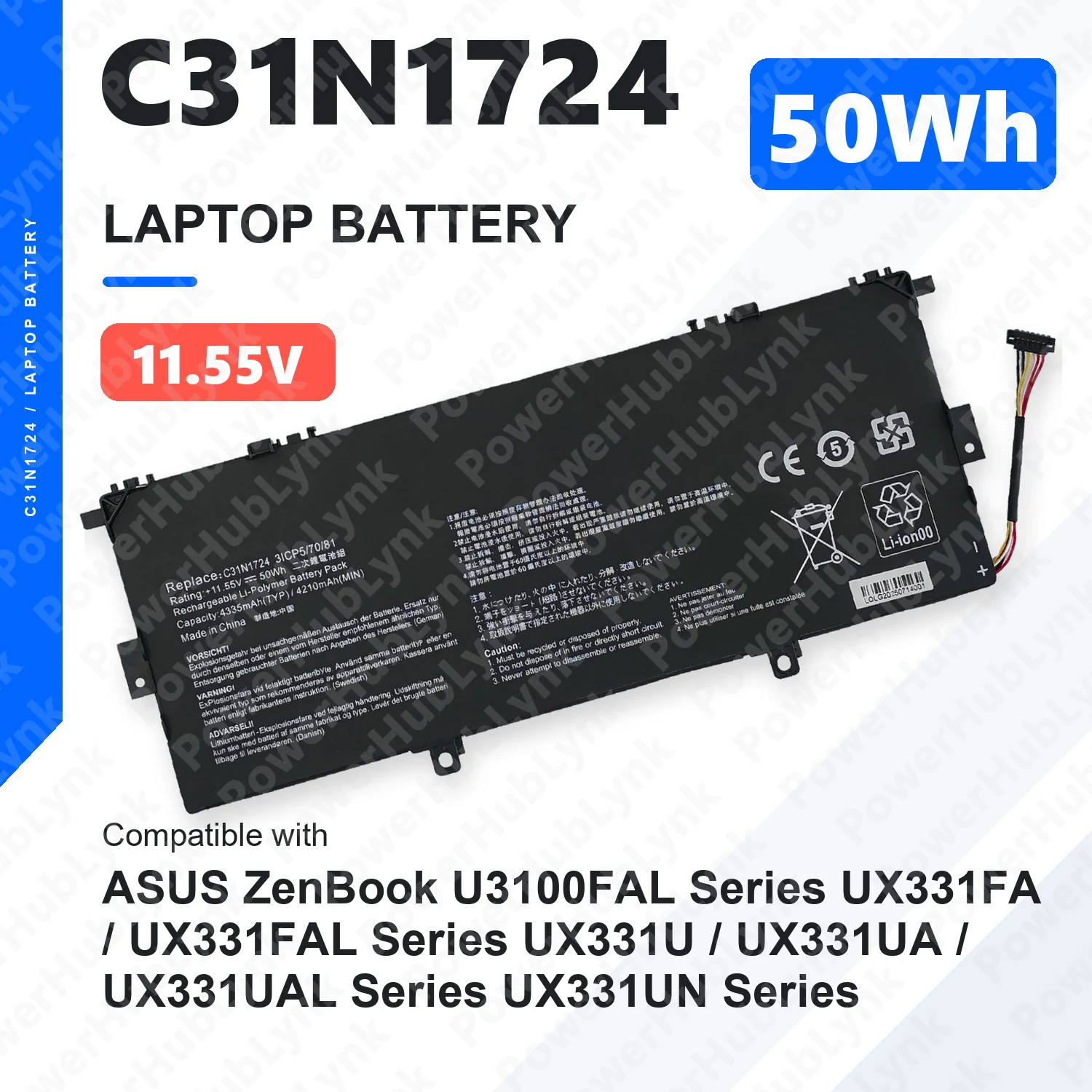 C31N1724 11.55V 50Wh Laptop Battery For ASUS ZenBook 13 UX331FA UX331FAL UX331U UX331UAL UX331UN