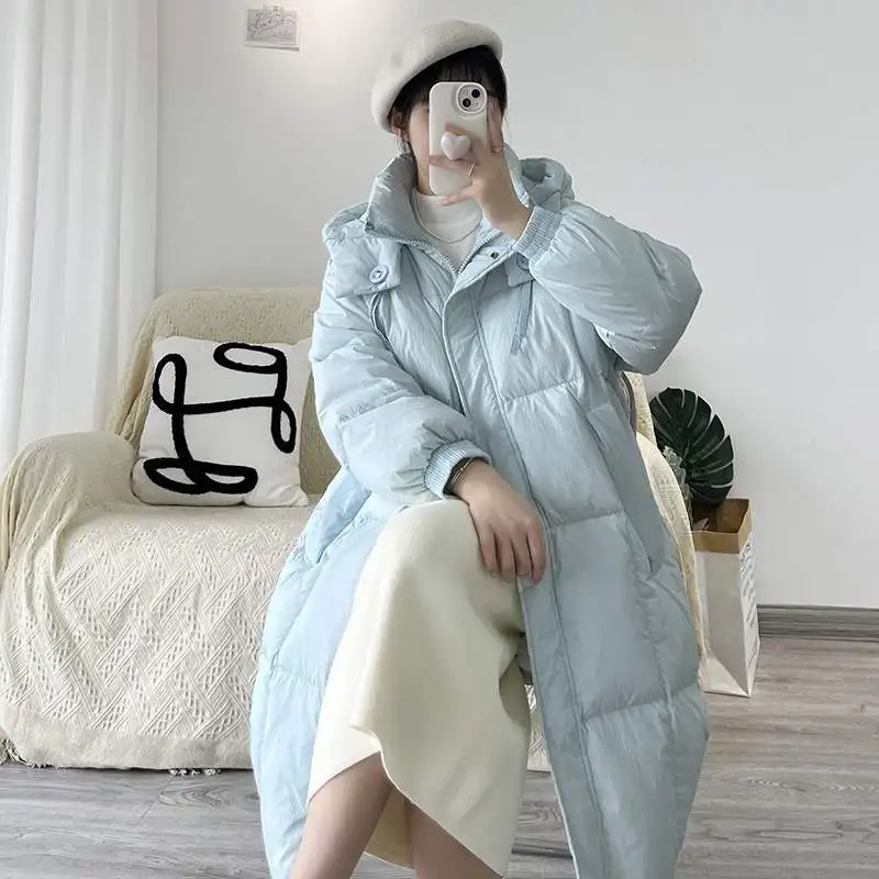 

Women's Long Over-Knee Thiened Coat Hooded Sweet Warm Loose Meat-Covering Du down Jaet Commute Sle Winter Outerwear