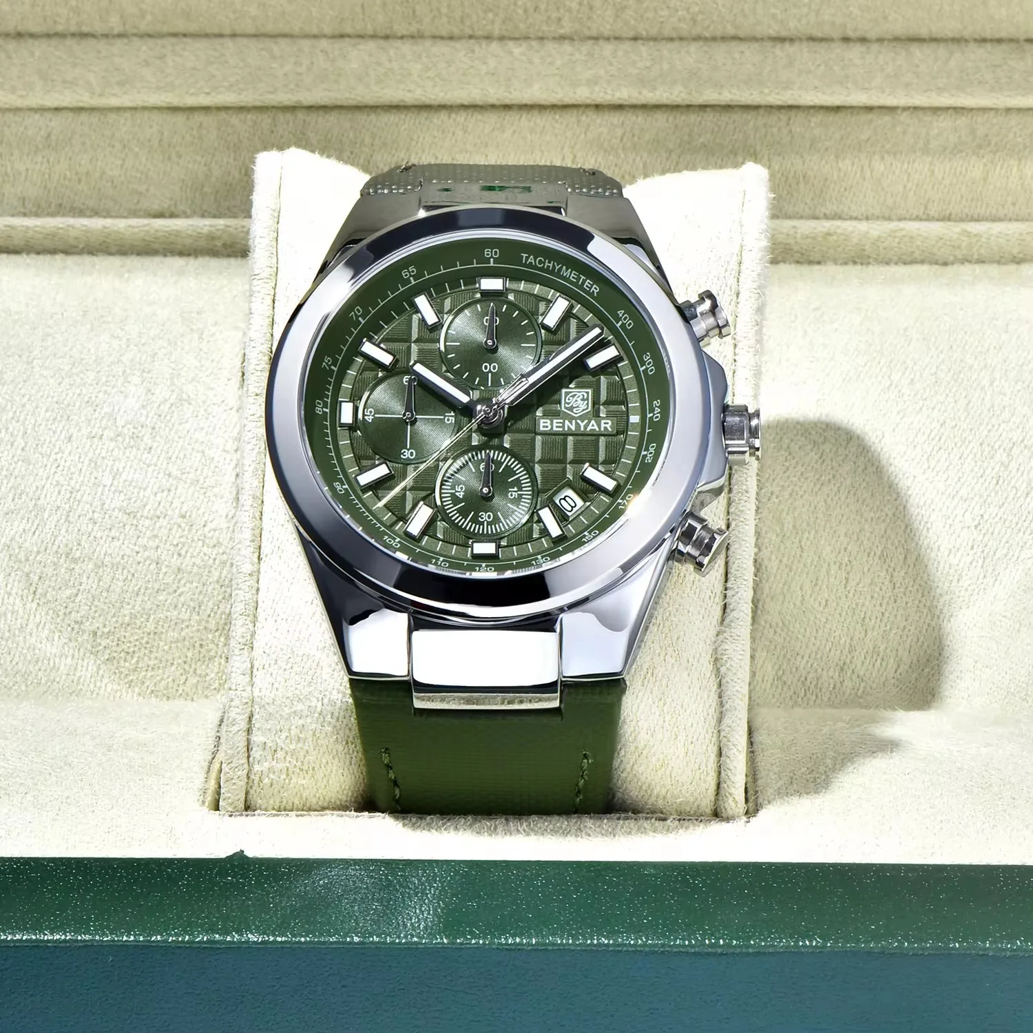 

BENYAR Роскошные мужские часы Кварцевые водонепроницаемые светящиеся хронограф с датой Кожаные мужские наручные часы Военные спортивные мужские часы Reloj