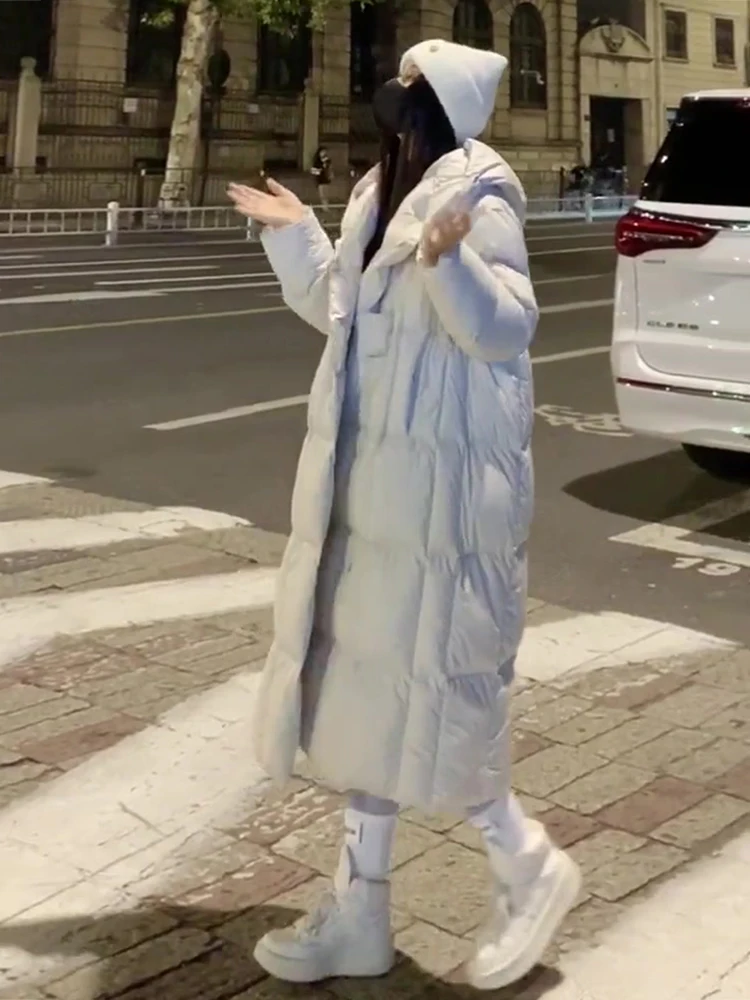 Invierno nuevo Faion Thiened blanco cálido por encima de la rodilla largo abajo algodón Jaet abrigo de mujer diseño Sli coreano Sle corte recto