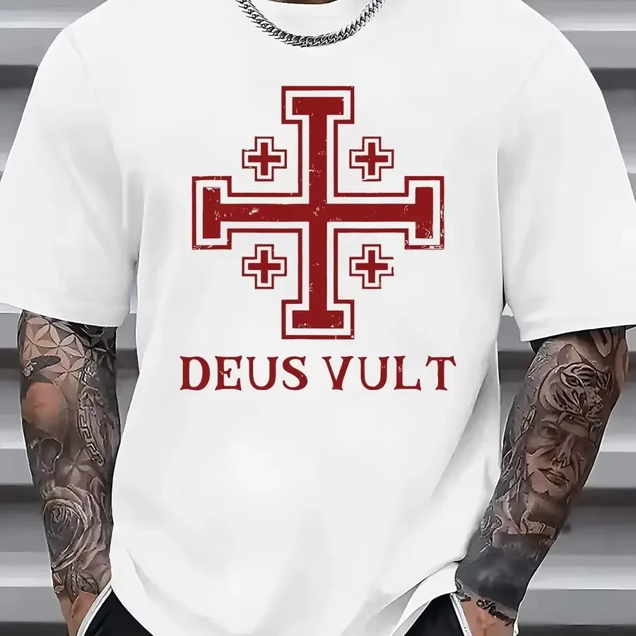 2026 Vintage Distressed Geometric Cross Graphic Large Printed Cotton Unisex Short Sleeve T-Shirts for Kids Adults