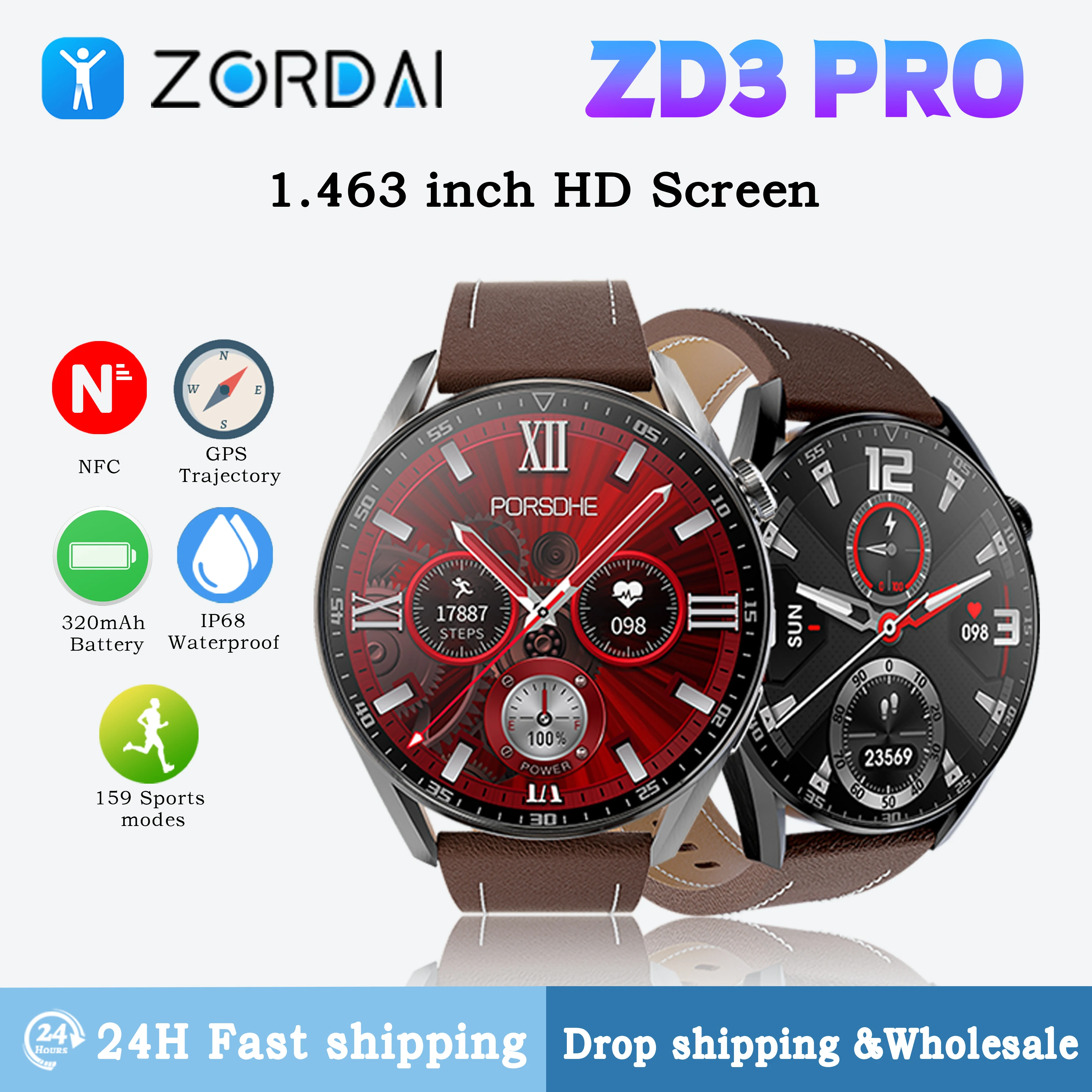 

Zordai ZD3 PRO Smartwatch for Men 1.5-inch Full Round Screen GPS NFC ECG AI Voice Assistant BT Call IP68 Waterproof Smart Watch