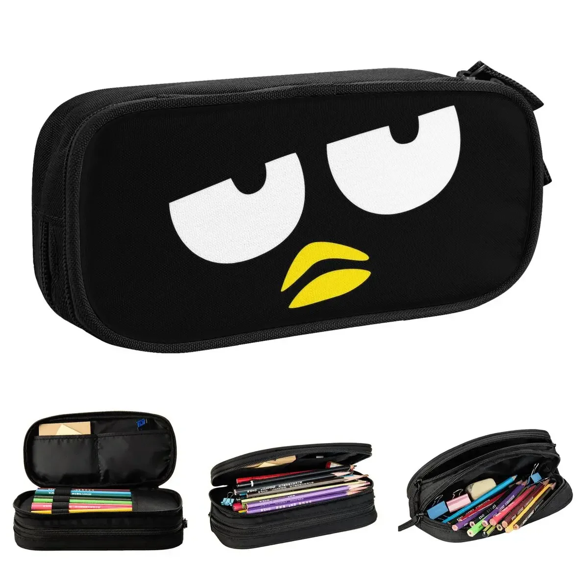 Desenhos animados Pinguim Face Pen Holder Bag, Casos de lápis Badtz Marus, Estudante Grande Capacidade, Estudantes Escola Zipper Pencilcases