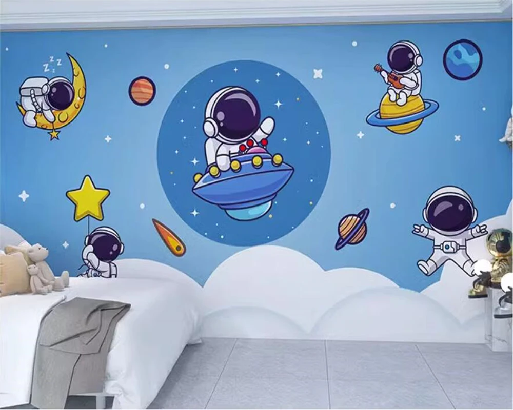 beibehang Customized Nordic astronaut spaceship modern cartoon eco-friendly rocket planet children\'s room background wallpaper