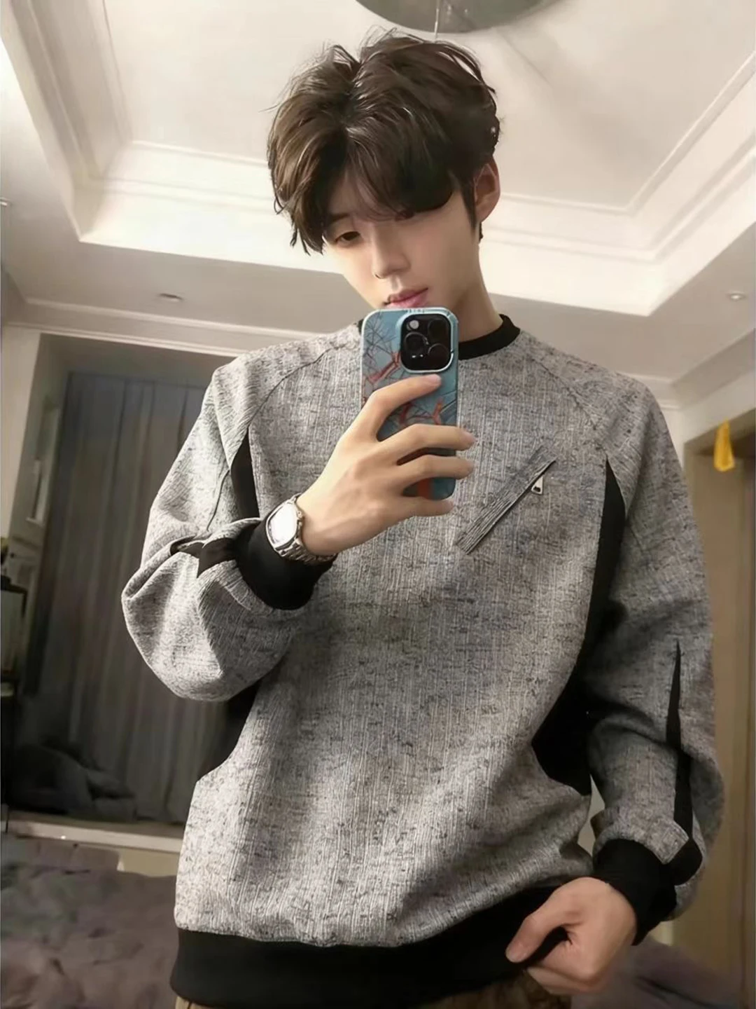 

Мужской свитшот American Dyed Color Blo с круглым вырезом, вязаный, с длинными рукавами, для ношения под одеждой, весенний, Cleanfit, дышащий, комфортный