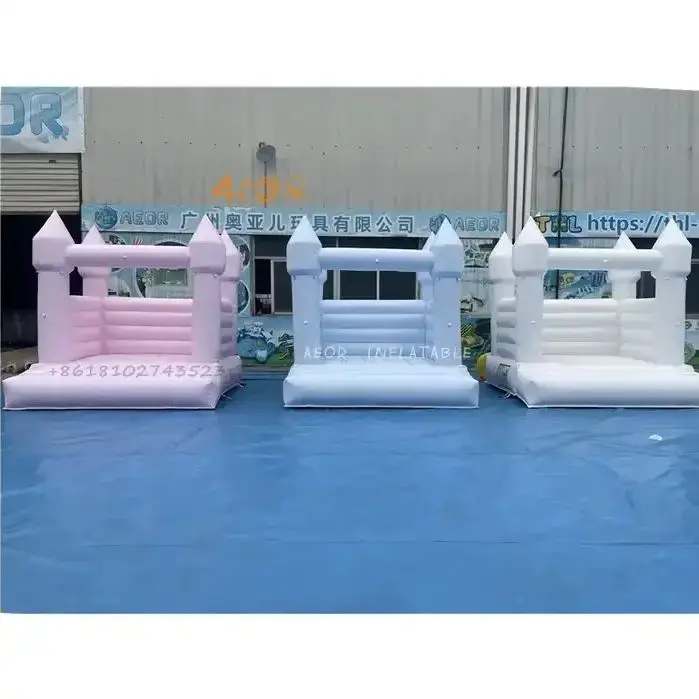 業務用ホワイトPVCミニ幼児用バウンスハウス、インフレータブルウェディングバウンサーキャッスル、ボールピットスライド、送風機付き、修理キット付属