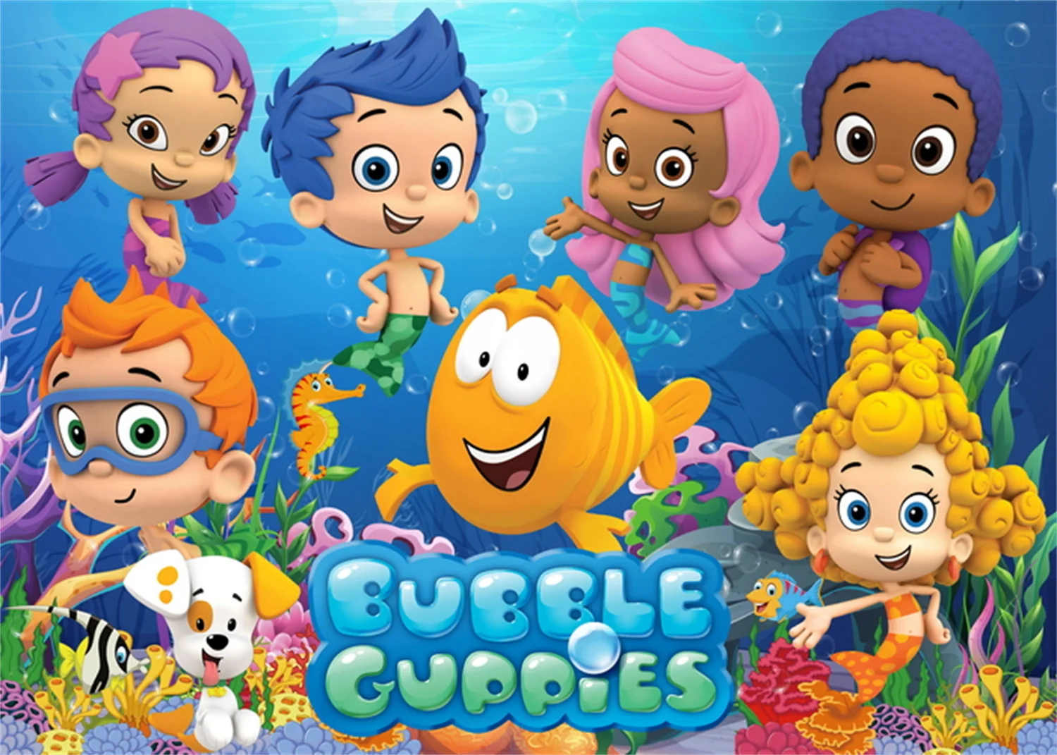 Cartoon Bubble Guppies Theme Children Birthday Backdrop Decoration Baby Shark Seaworld Baby Birthday 1-9 Year Decorations Banner