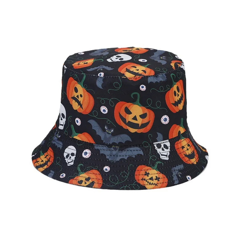 Four Seasons Cotton Cartoon Pumpkin Print Bucket Hat Fisherman Hat Outdoor Travel Sun Cap for Men and Women 201