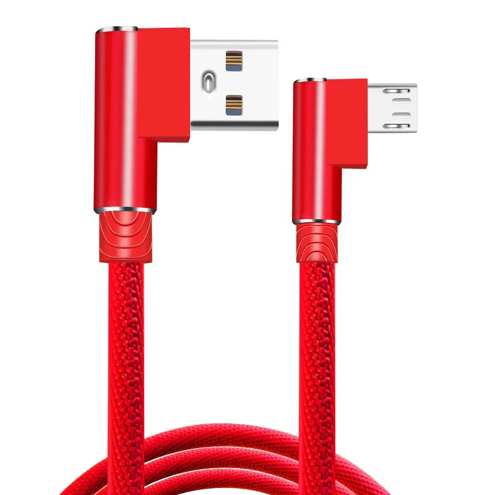 3M Braided Wire Charger Cord 2.4A Charger Cord 90 Degree Elbow Fast Charging Cable Micro USB Cable Data Cord USB Type C Cable