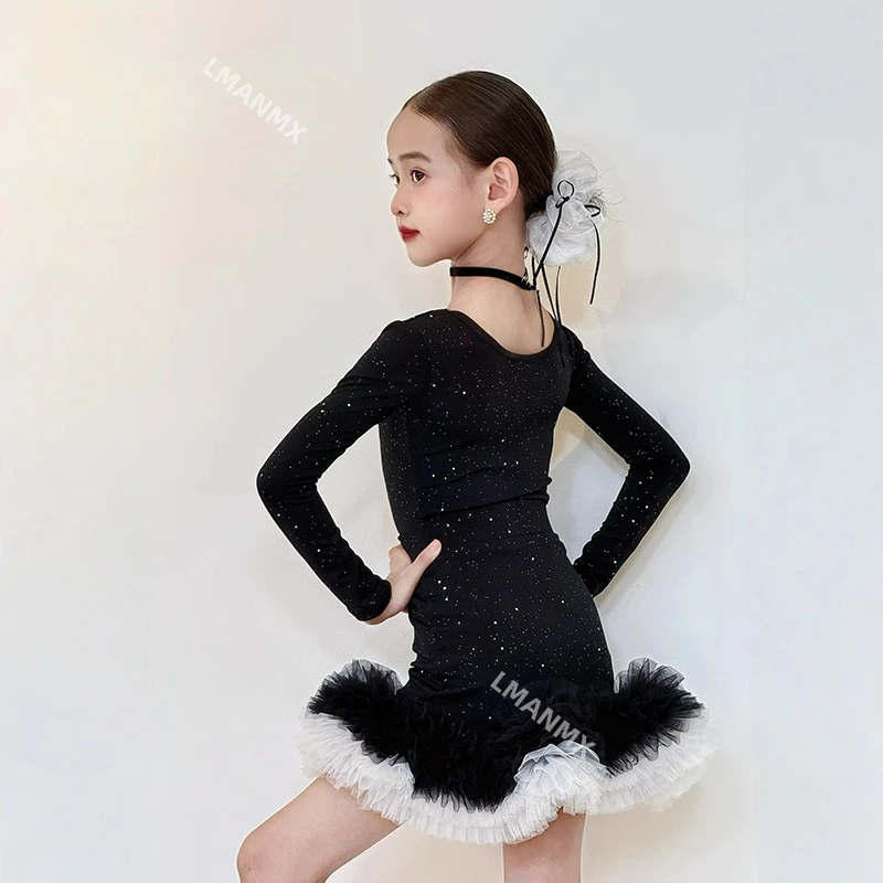 子供用ラテンダンスドレス 女の子 2025秋冬新作 高級長袖練習着セット