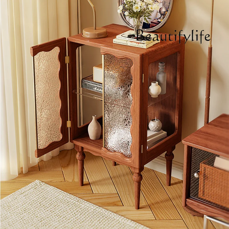 Solid Wood Retro Side Cabinet Bedroom Tailstock Storage Wall Storage Cabinet Multi-Functional Integrated Locker