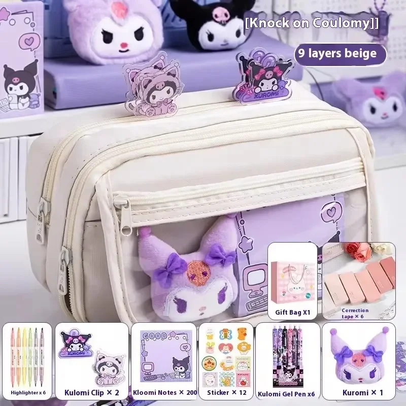 Imagem -02 - Miniso-estojo para Lápis de Grande Capacidade Kuromi para Meninas Zíper Bonito Bolsa para Caneta Conjunto Completo de Material Escolar Infantil Bonito