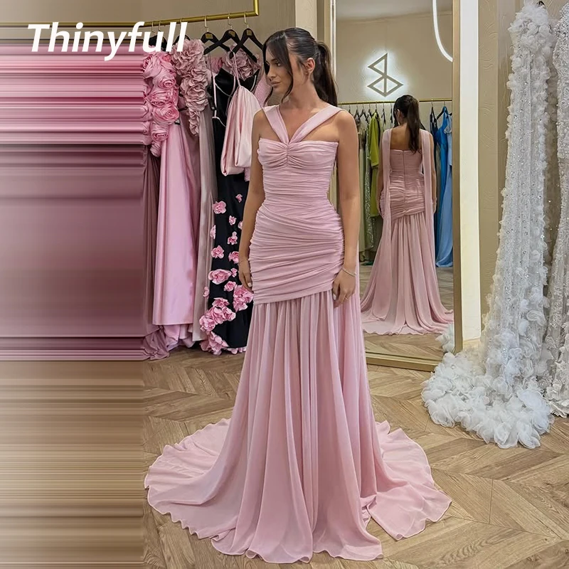 

Thinyfull Mermaid Chiffon Prom Dresses Sleeveless Arab Holiday Style Gown 2026 Evening Party Dress Robe De Soirée Customized