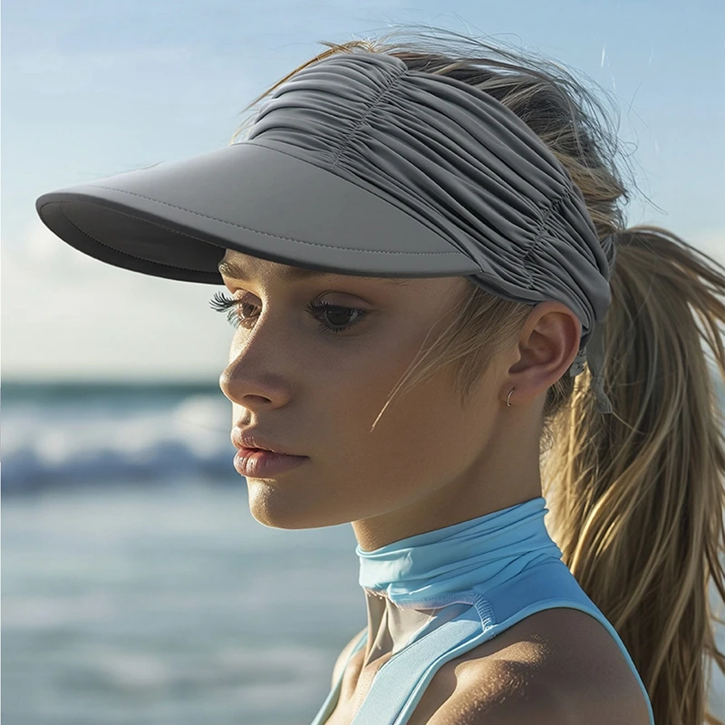 

Summer Beach Hat Large Brim Empty Top Ponytail Cap For Outdoor Sunscreen Visors UV Protection Elastic Lace-up Fisherman Hats