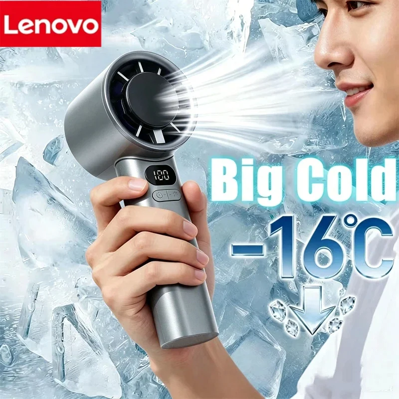 Lenovo 5000 mAh tragbarer Mini-Ventilator, elektrische Handventilatoren, Eiskompresse, Hochgeschwindigkeitskühlung, USB wiederaufladbar, tragbarer Ventilator mit LED-Anzeige