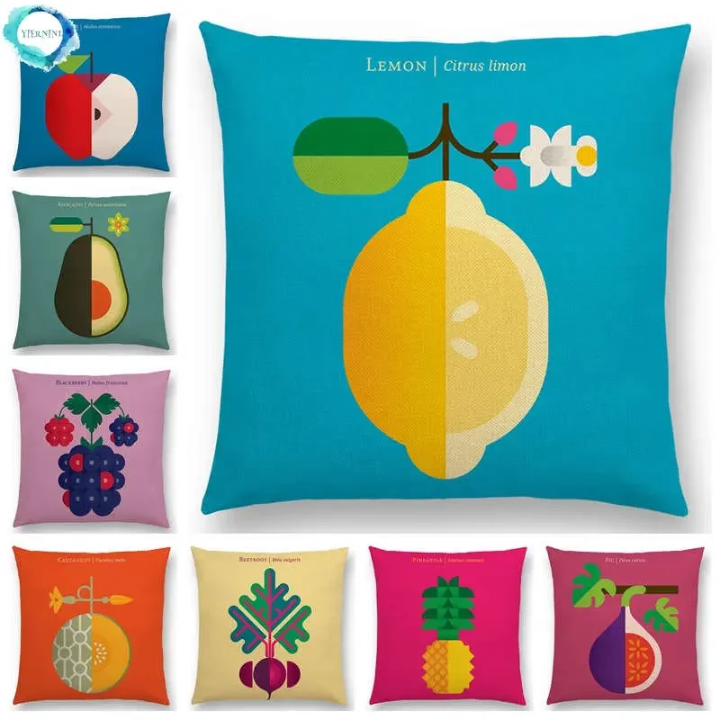 

Lovely Fruits Vegetable Cushion Cover Lemon Pineapple Avocado Blackberry Onion Beetroot Cucumber Sofa Throw Pillow Case