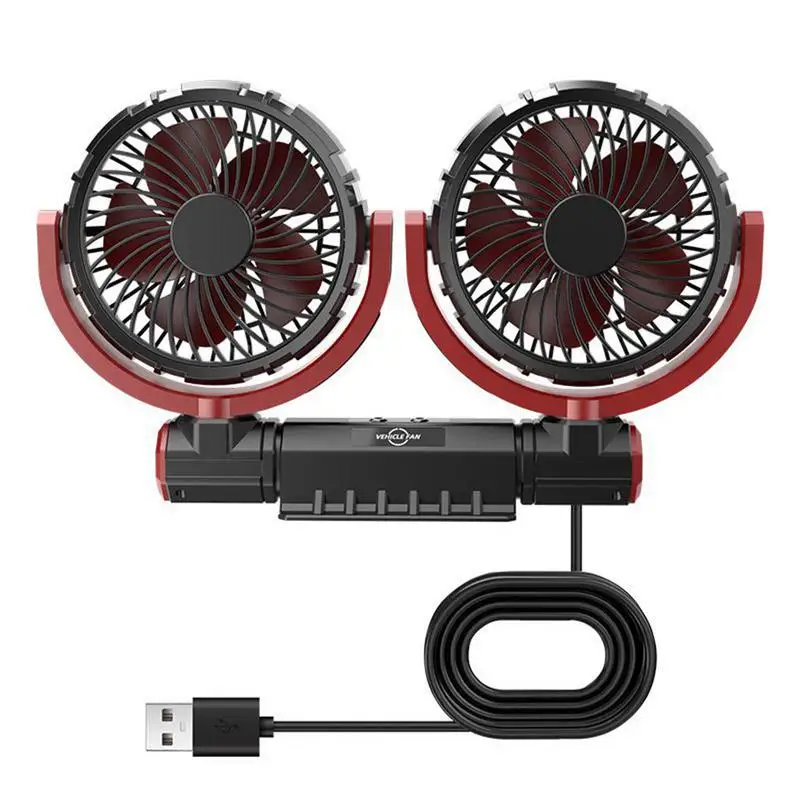 

3 Speed Levels Fan Cold Air Dual Head Cooling Fan USB Operation Cooling Fan Double Head Car Dual Head Fan 360 Rotation Quiet