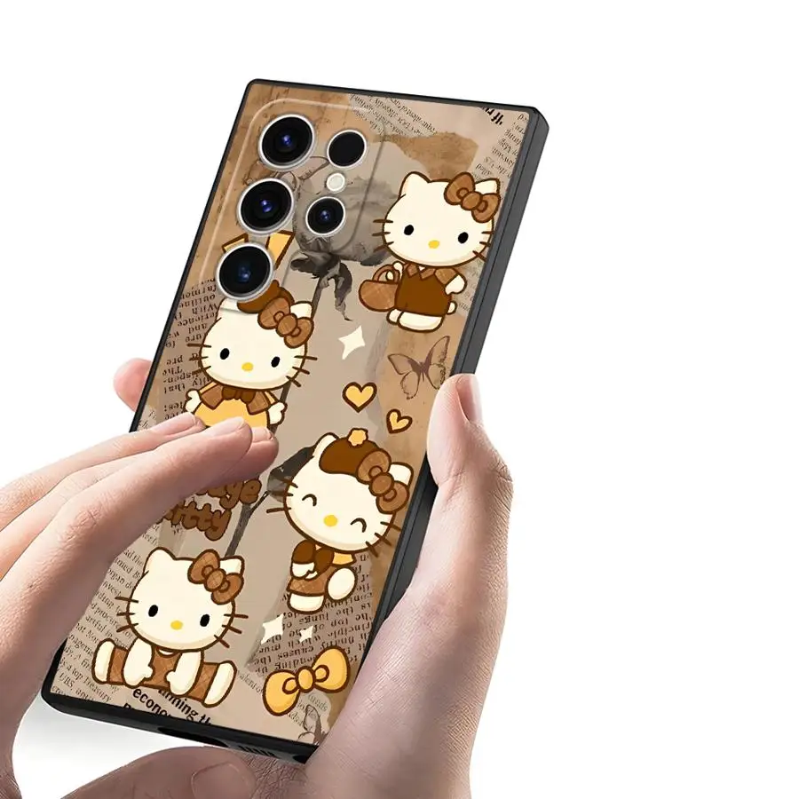 เคสสำหรับซัมซุง กาแลคซี่ เอส 20 เอส 21 เอฟอี เอส 25 เอดจ์ เอส 24 พลัส เอส 23 อัลตร้าสีดำเคสโทรศัพท์แบบนิ่มน่ารักซานริโอ เฮลโล คิตตี้