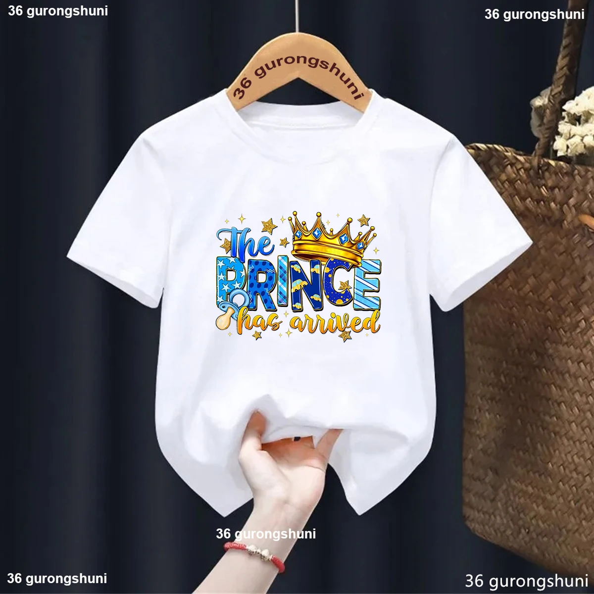 The Prince Has Arrived Printing Boys Girls Birthday T Shirt Tops Fashion O-Neck Kids Short Sleeve Tees Children Solid Tshirt Top